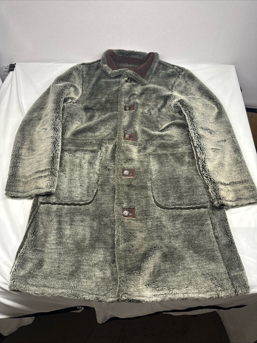 Jones New York Men's Faux Shearling Long Coat in Olive